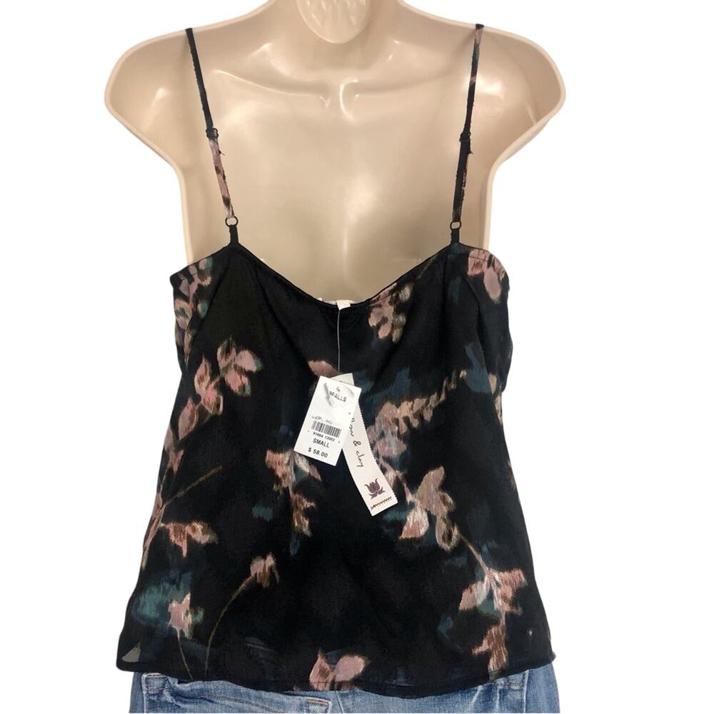 NWT Willow & Clay Black Floral Tank Top Front Tie Spaghetti Strap Lined - Picture 13 of 16